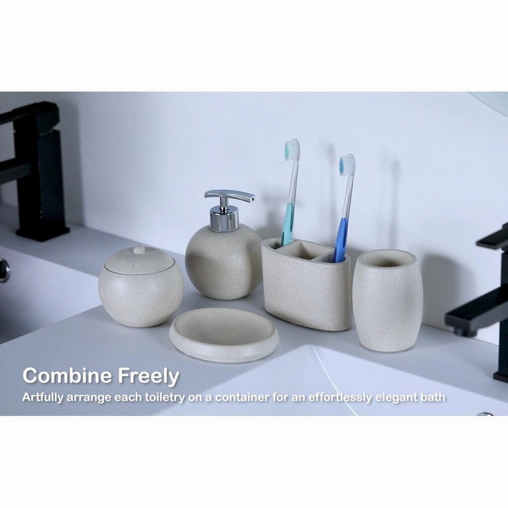Concrete terrazzo Bath Accessory Set,White Sandstone Color