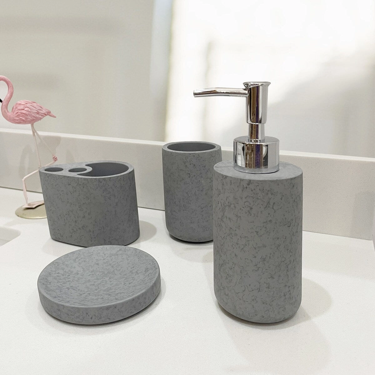 Concrete terrazzo Bath Accessory Set,White Sandstone Color Toothbrush Holder,Bathroom Organizer
