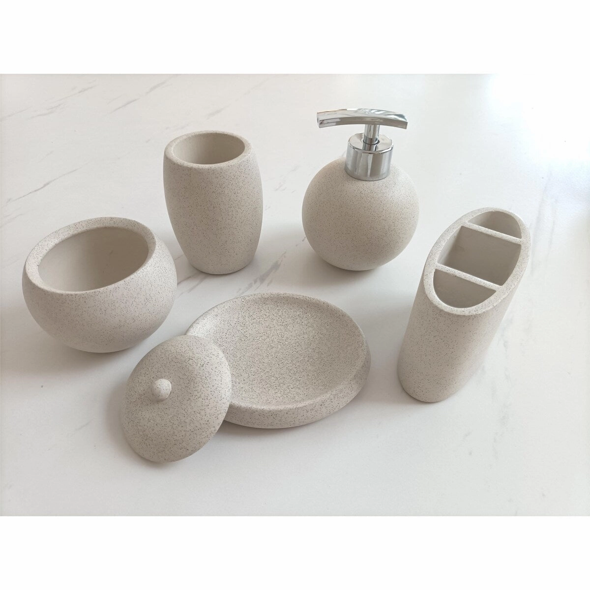Concrete terrazzo Bath Accessory Set,White Sandstone Color