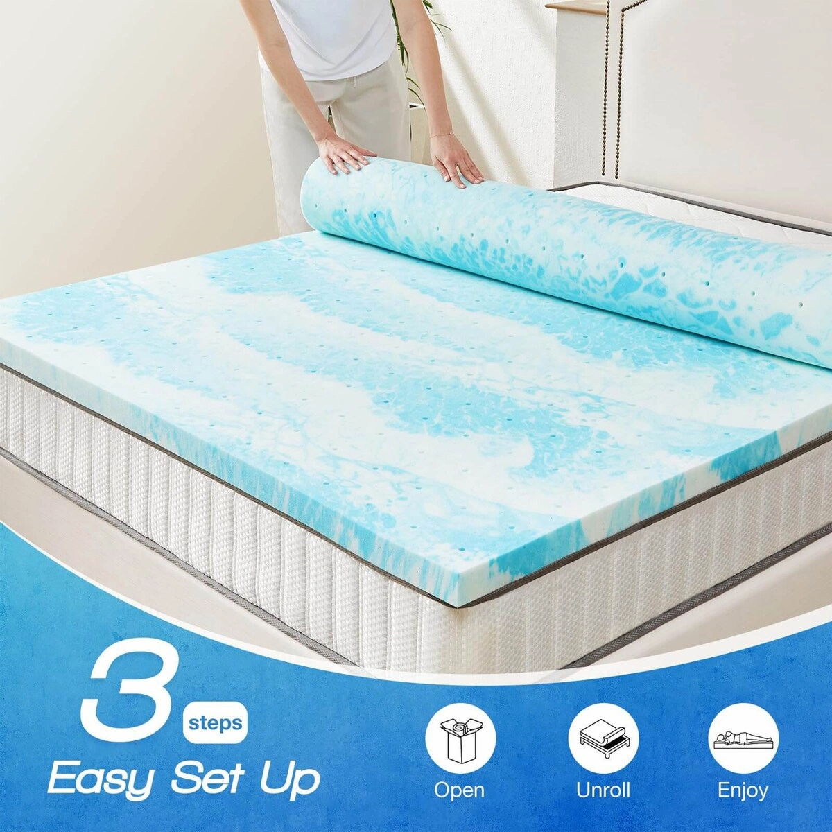 Cooling Gel Swirl-Infused Memory Foam Bed Topper  Exclusive for Targeted Back Pain Relief