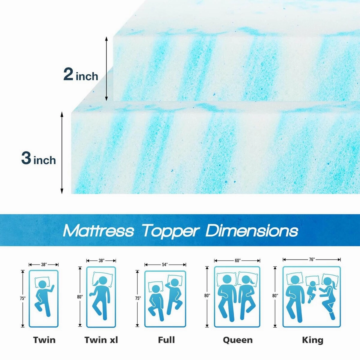 Cooling Gel Swirl-Infused Memory Foam Bed Topper  Exclusive for Targeted Back Pain Relief