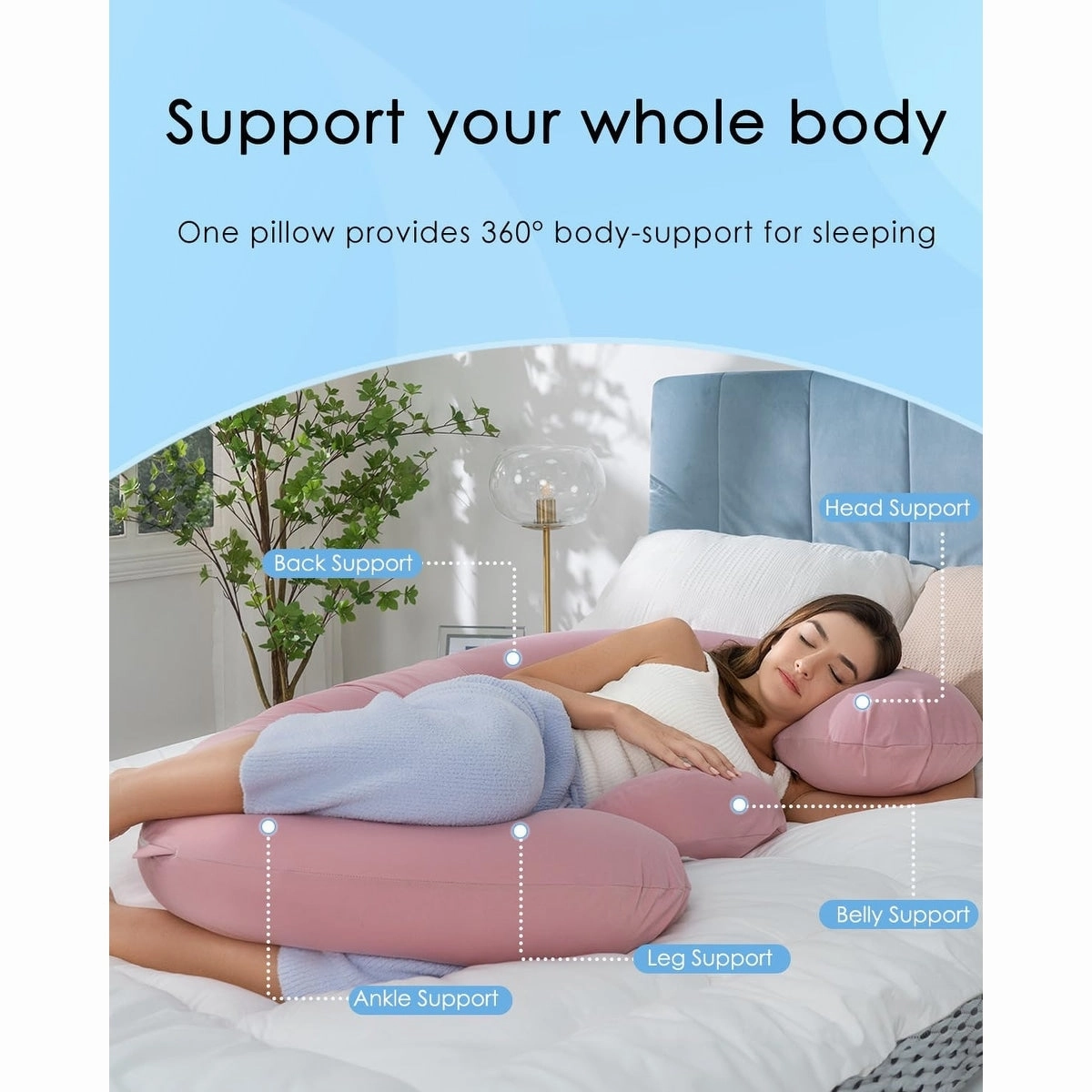 Cooling Pregnancy Pillows, E Shaped Maternity Pillow for Sleeping, with Extra Wedge Pillow for Belly Support, 60 Inch Full
