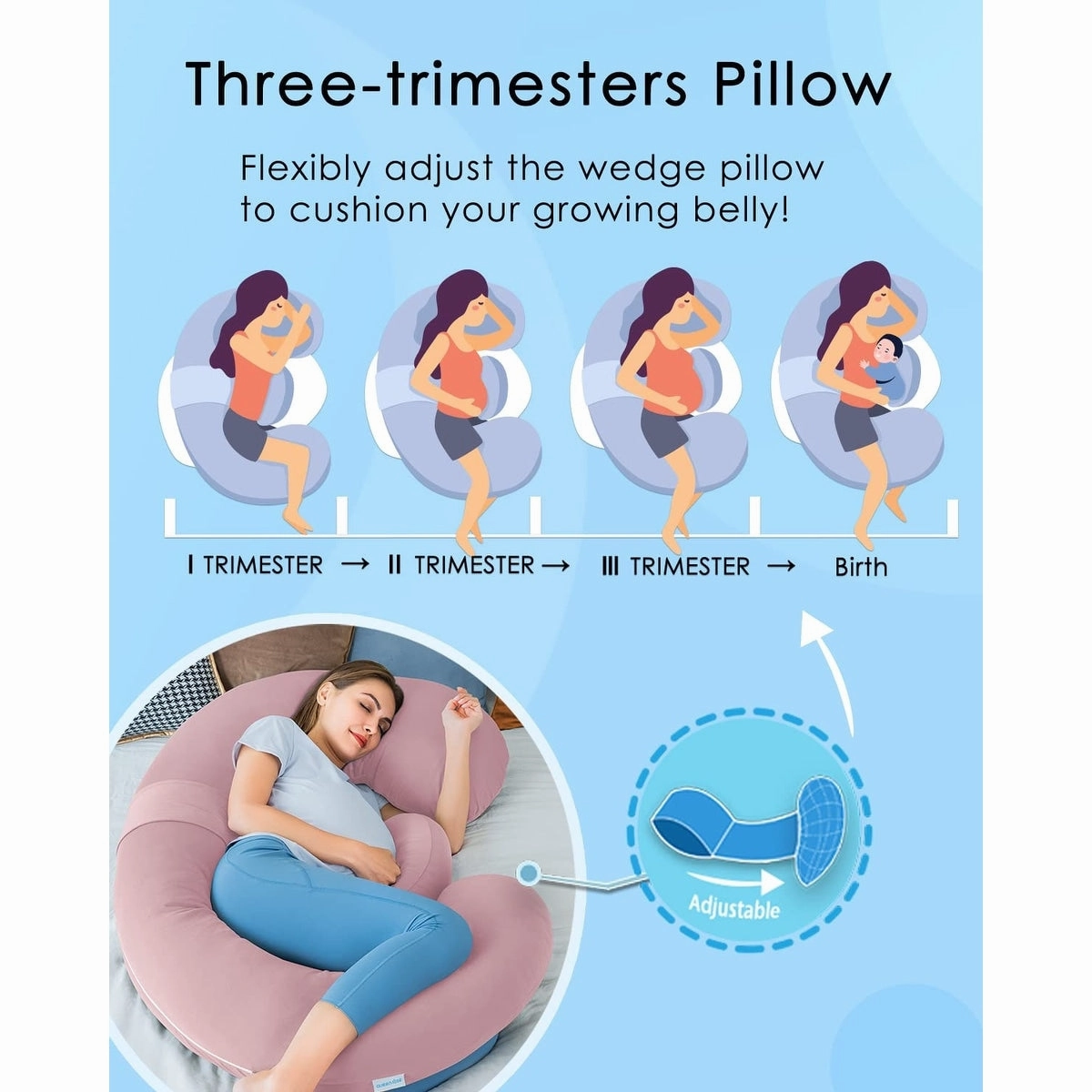 Cooling Pregnancy Pillows, E Shaped Maternity Pillow for Sleeping, with Extra Wedge Pillow for Belly Support, 60 Inch Full