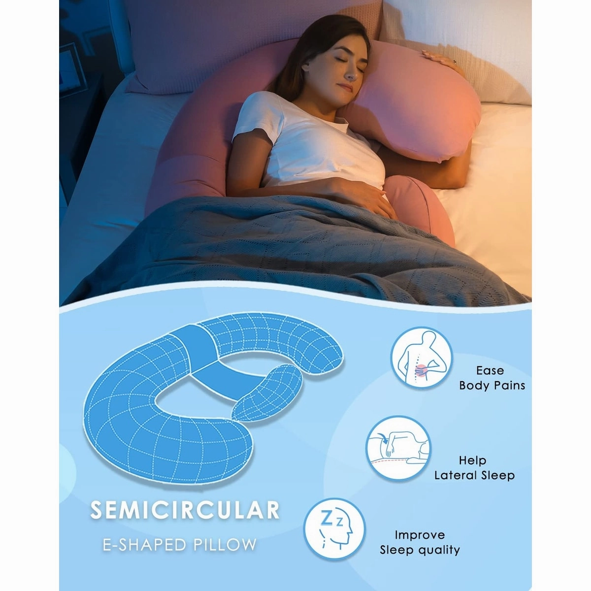 Cooling Pregnancy Pillows, E Shaped Maternity Pillow for Sleeping, with Extra Wedge Pillow for Belly Support, 60 Inch Full