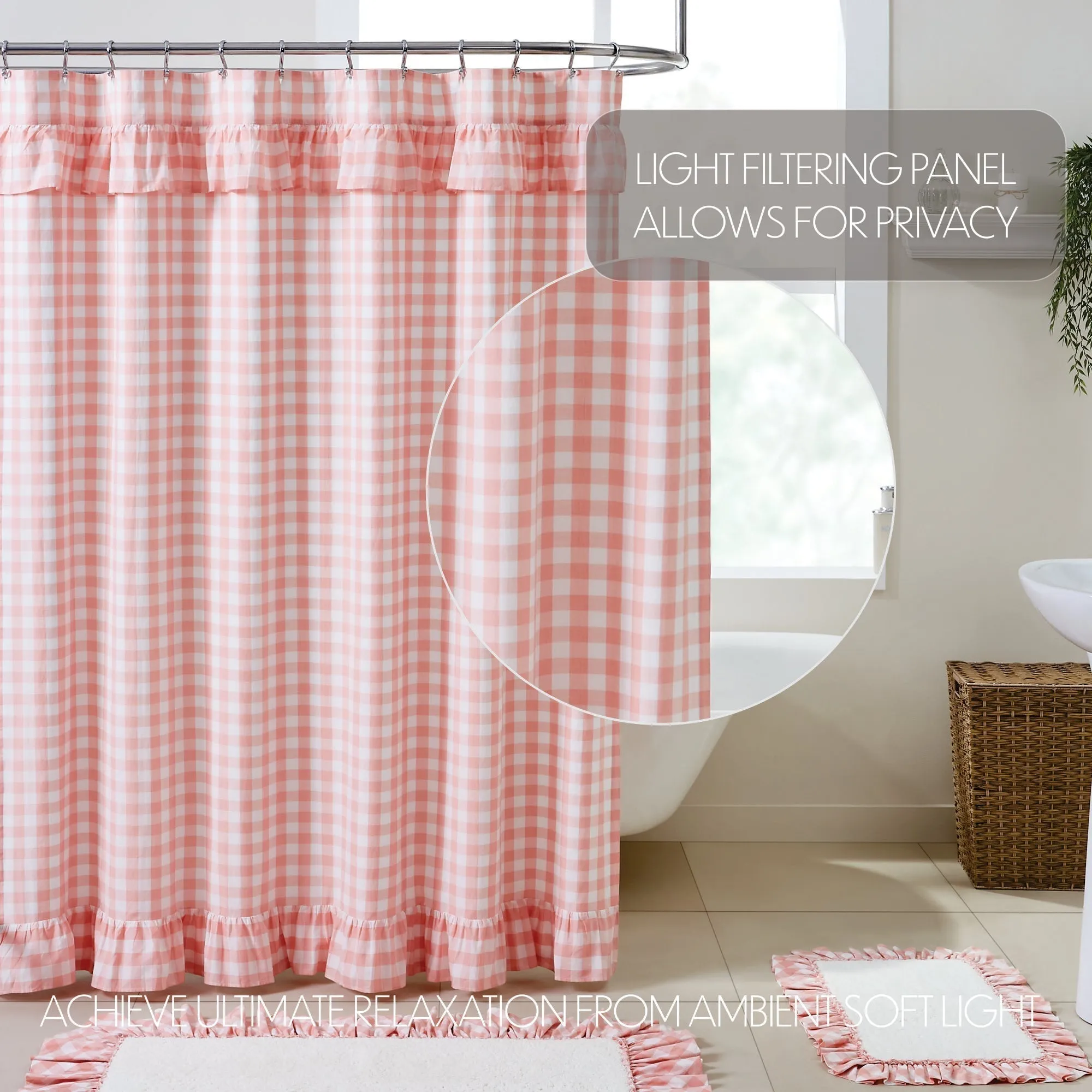 Coral Ann Buffalo Check Ruffled Shower Curtain