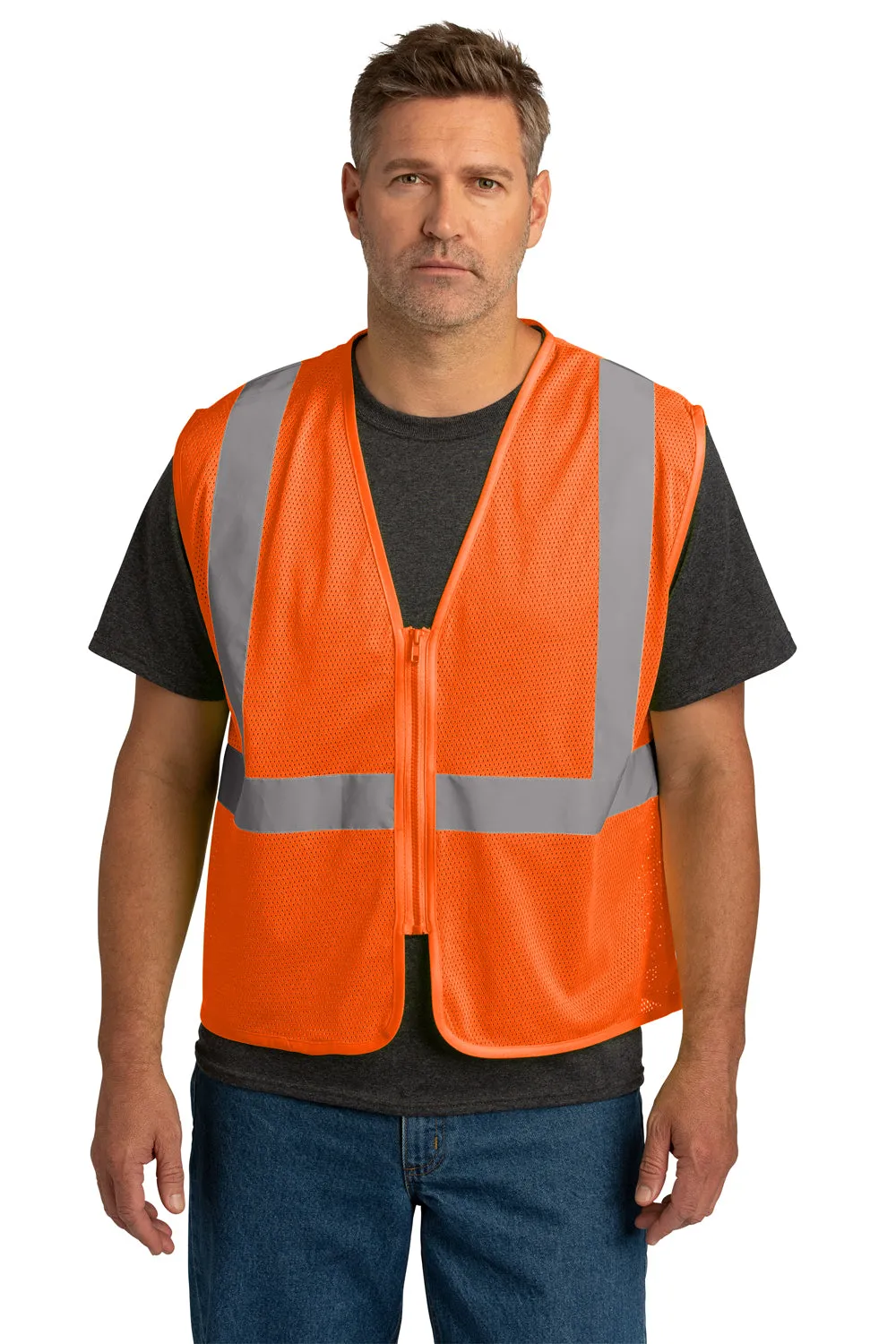CornerStone Mens ANSI 107 Class 2 Mesh Zipper Vest - Safety Orange  Cheaper Clothing Cornerstone