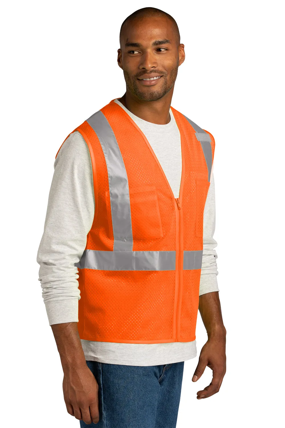 CornerStone Mens ANSI 107 Class 2 Mesh Zipper Vest - Safety Orange  Cheaper Clothing Cornerstone