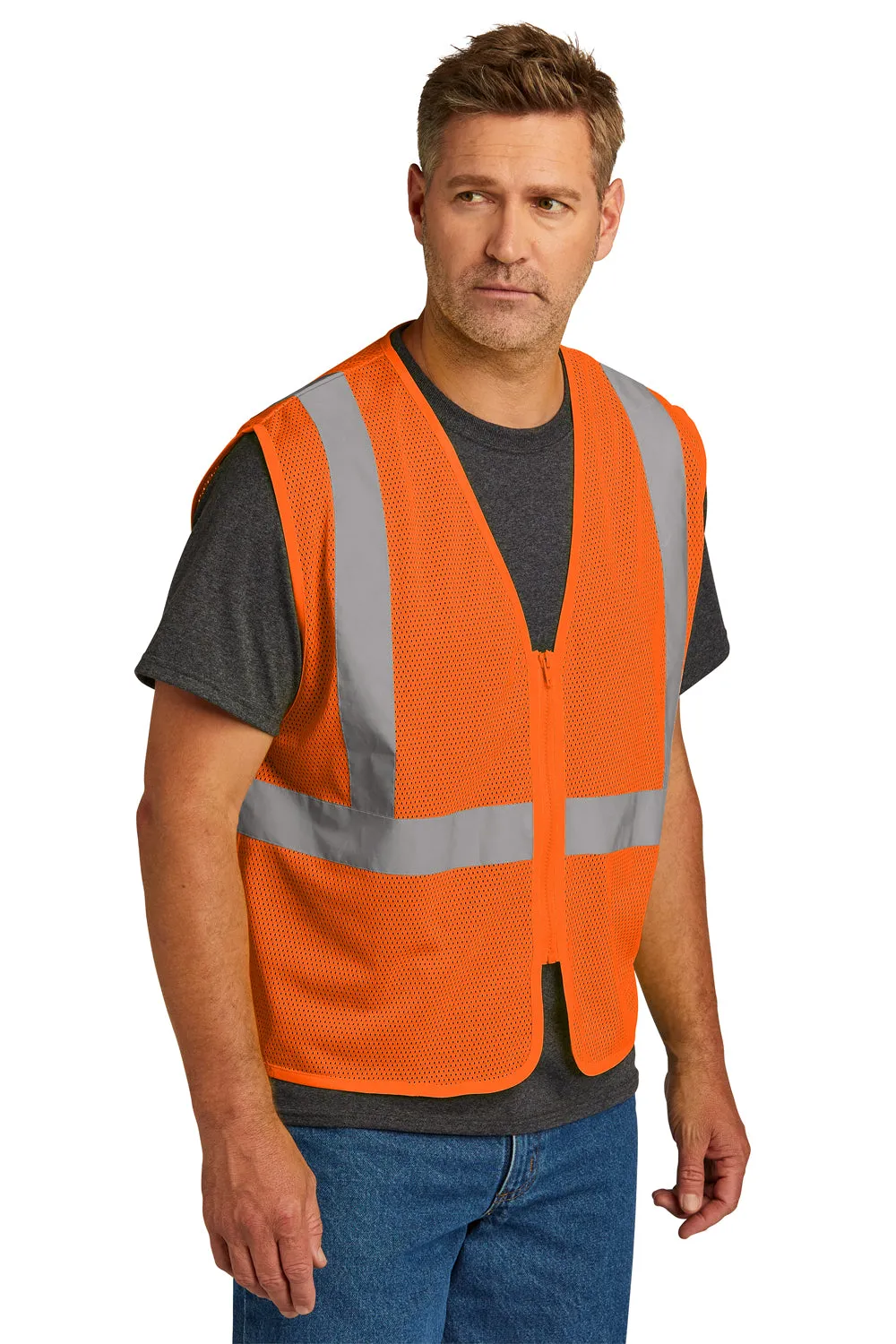 CornerStone Mens ANSI 107 Class 2 Mesh Zipper Vest - Safety Orange  Cheaper Clothing Cornerstone