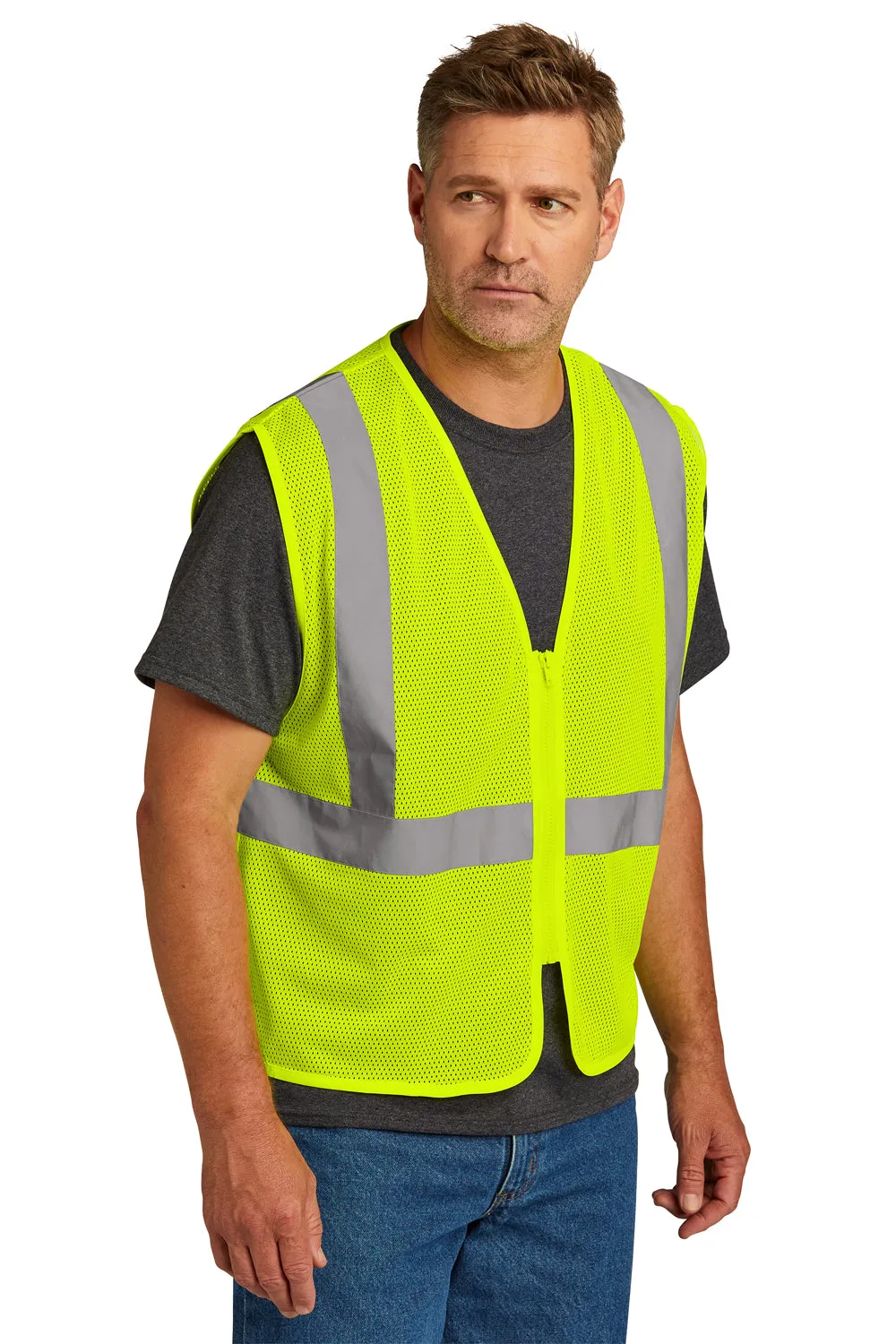 CornerStone Mens ANSI 107 Class 2 Mesh Zipper Vest - Safety Yellow  Cheaper Clothing Cornerstone