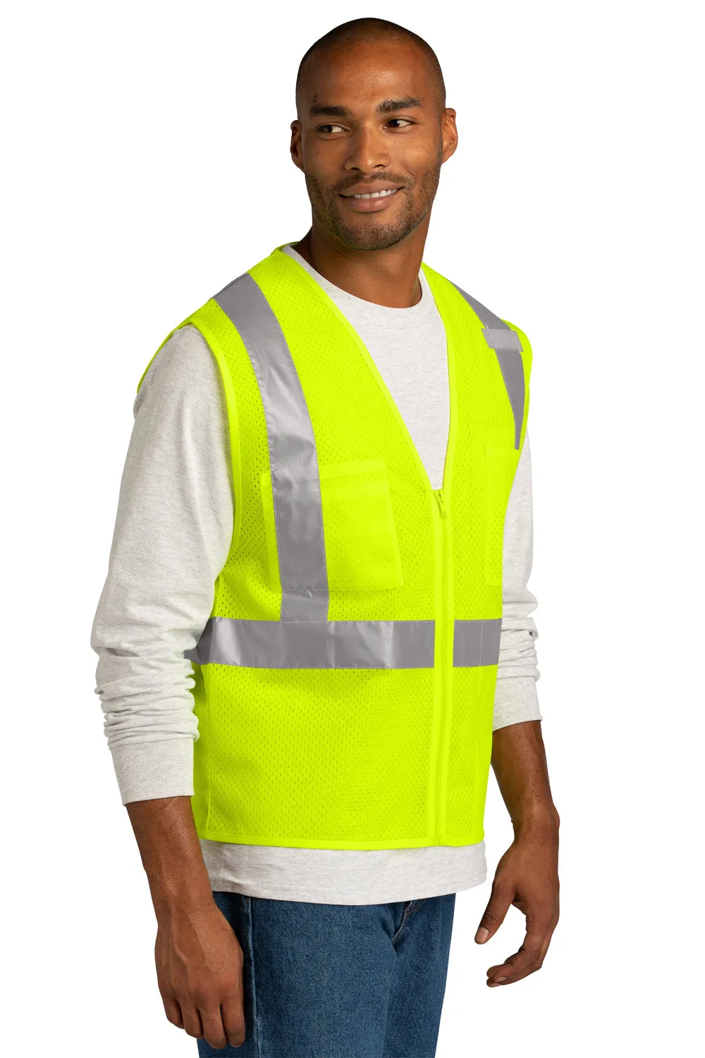 CornerStone Mens ANSI 107 Class 2 Mesh Zipper Vest - Safety Yellow  Cheaper Clothing Cornerstone