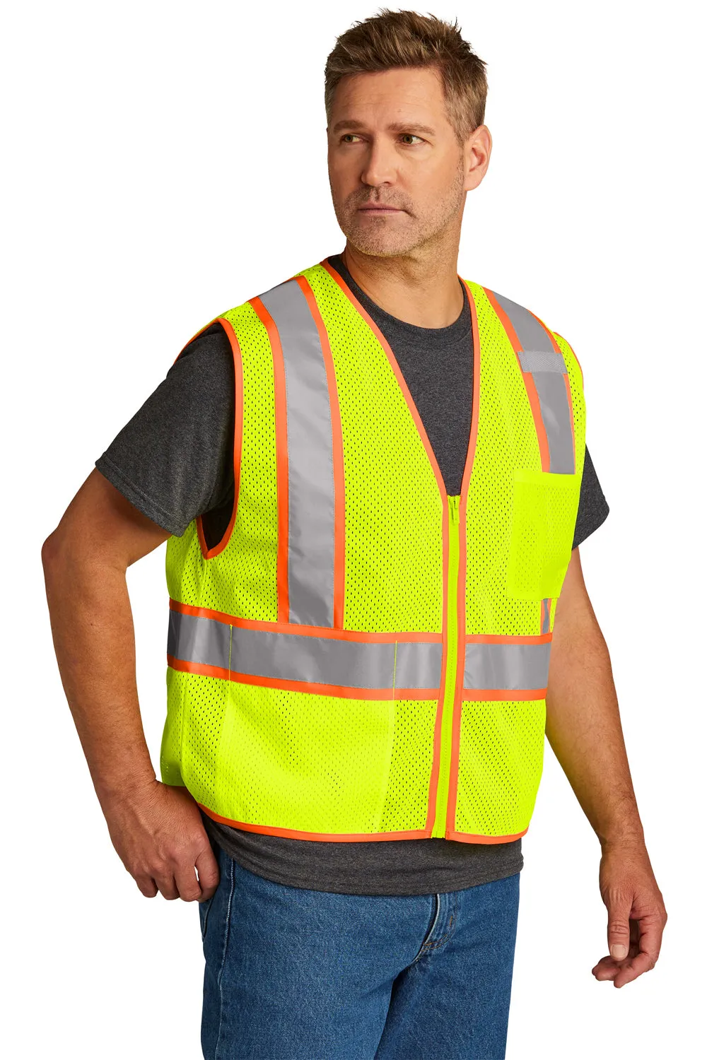 CornerStone Mens ANSI 107 Class 2 Mesh Zipper Vest - Safety Yellow  Cheaper Clothing Cornerstone