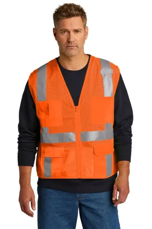 CornerStone Mens ANSI 107 Class 2 Mesh Zipper Vest w/ Pocket - Safety Orange  Cheaper Clothing Cornerstone