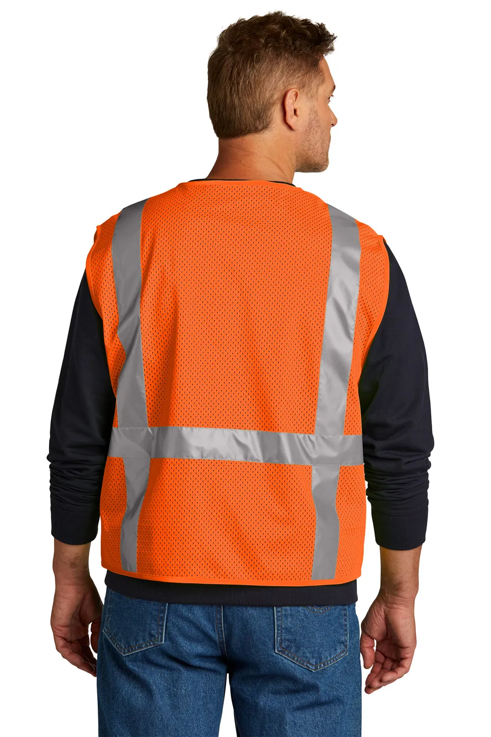 CornerStone Mens ANSI 107 Class 2 Mesh Zipper Vest w/ Pocket - Safety Orange  Cheaper Clothing Cornerstone