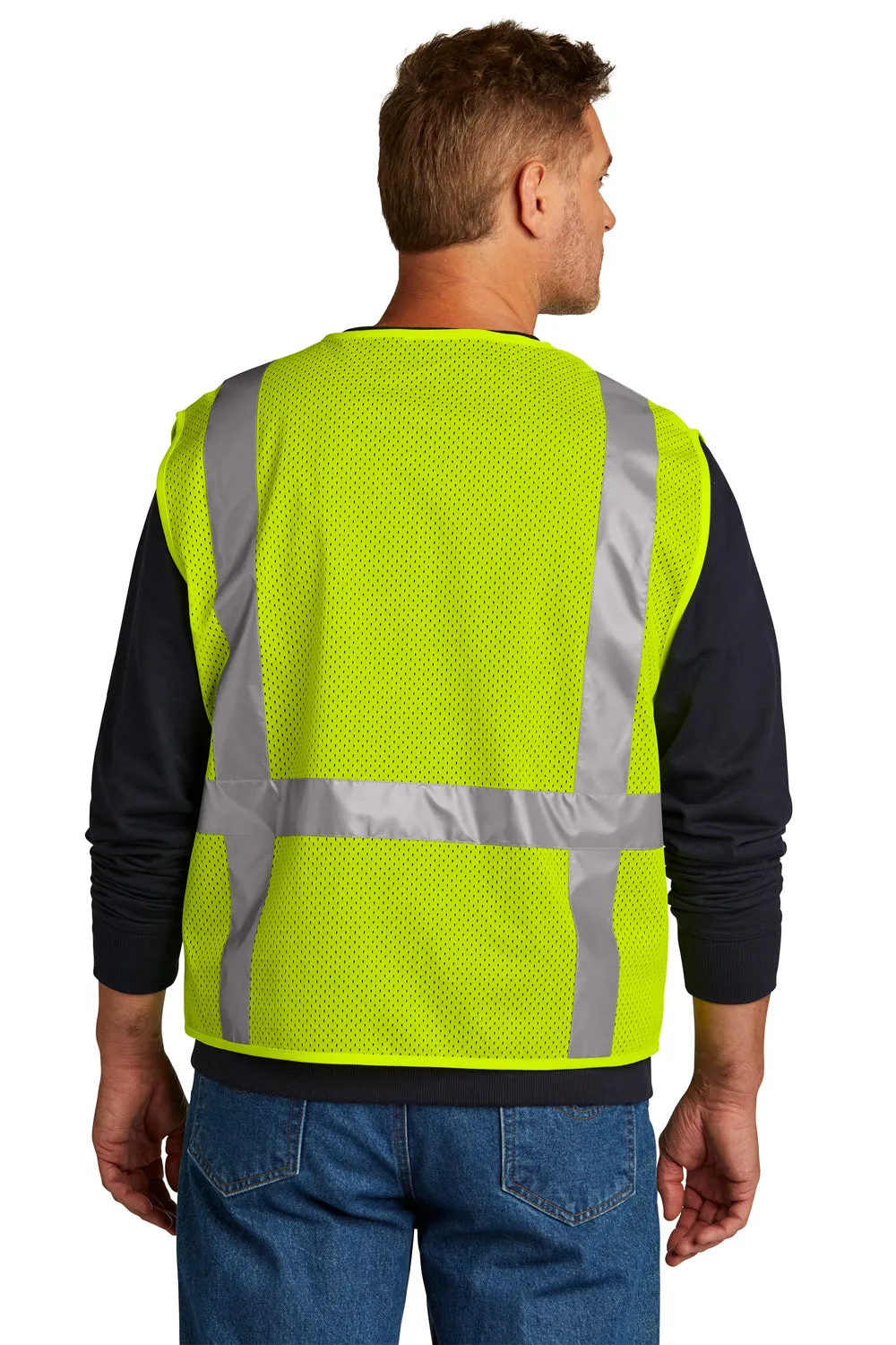 CornerStone Mens ANSI 107 Class 2 Mesh Zipper Vest w/ Pocket - Safety Yellow  Cheaper Clothing Cornerstone