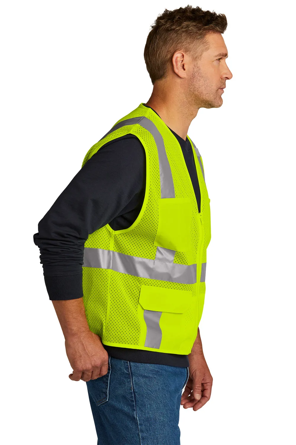 CornerStone Mens ANSI 107 Class 2 Mesh Zipper Vest w/ Pocket - Safety Yellow  Cheaper Clothing Cornerstone