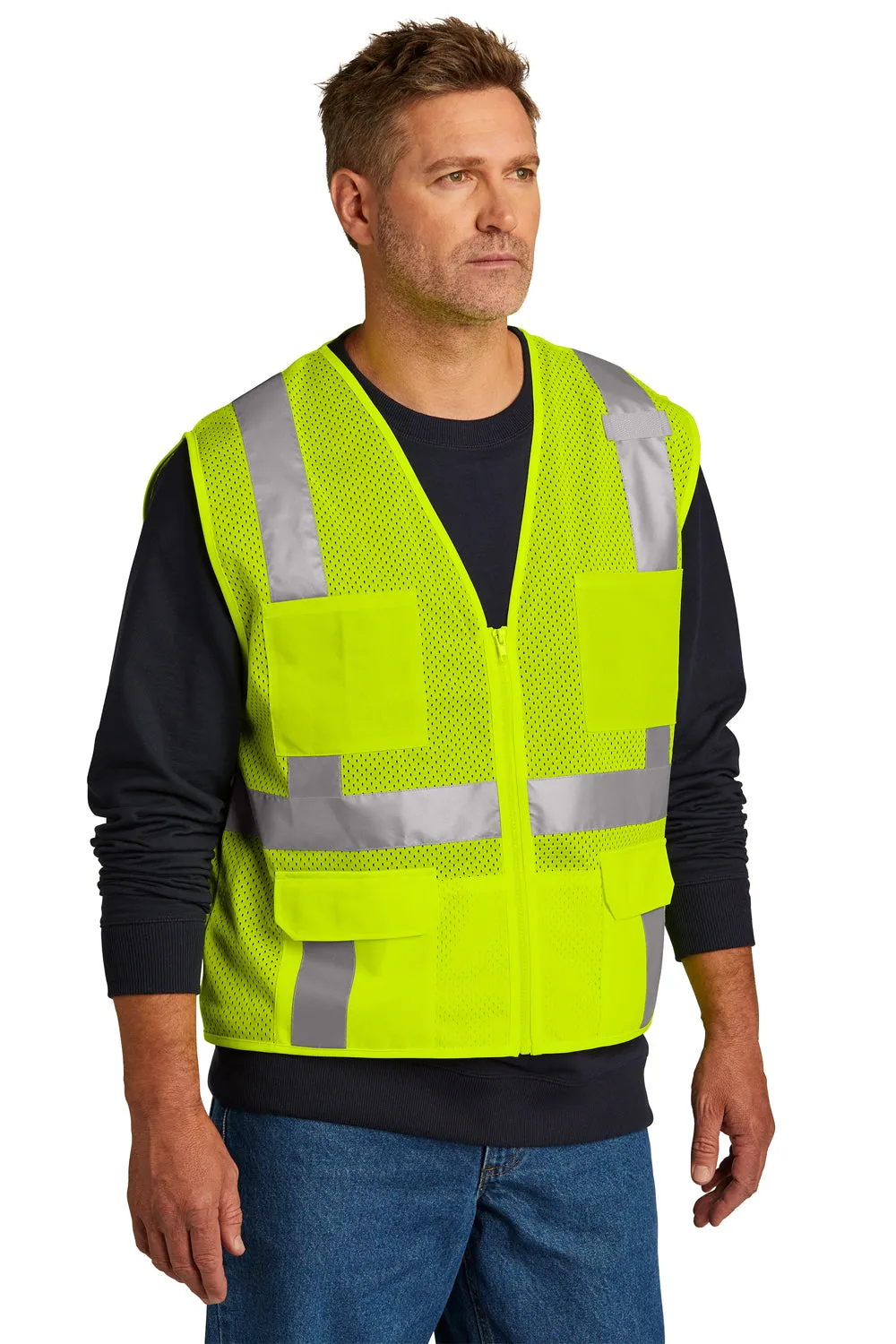 CornerStone Mens ANSI 107 Class 2 Mesh Zipper Vest w/ Pocket - Safety Yellow  Cheaper Clothing Cornerstone