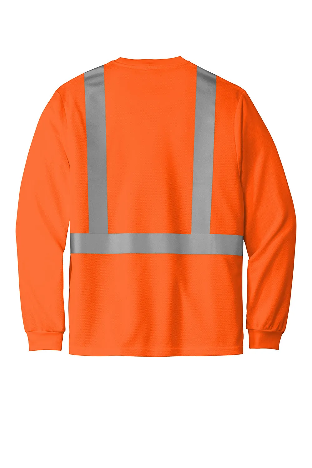 CornerStone Mens ANSI 107 Class 2 Moisture Wicking Long Sleeve Crewneck T-Shirt w/ Pocket - Safety Orange  Cheaper Clothing Cornerstone