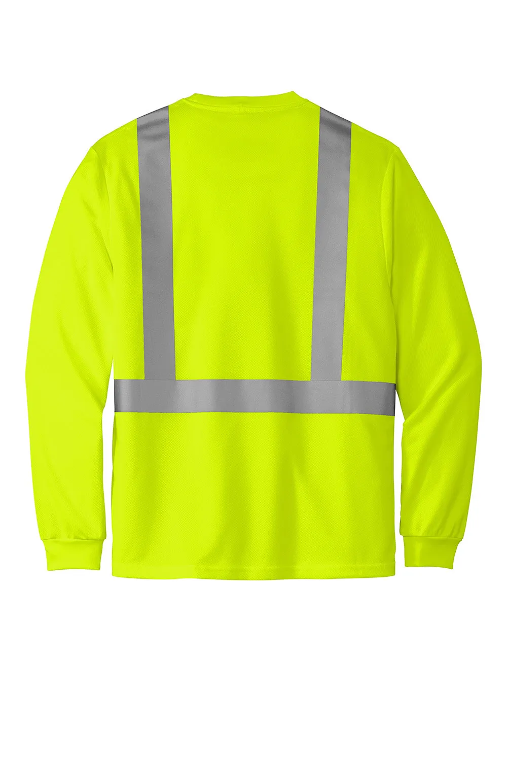CornerStone Mens ANSI 107 Class 2 Moisture Wicking Long Sleeve Crewneck T-Shirt w/ Pocket - Safety Yellow  Cheaper Clothing Cornerstone