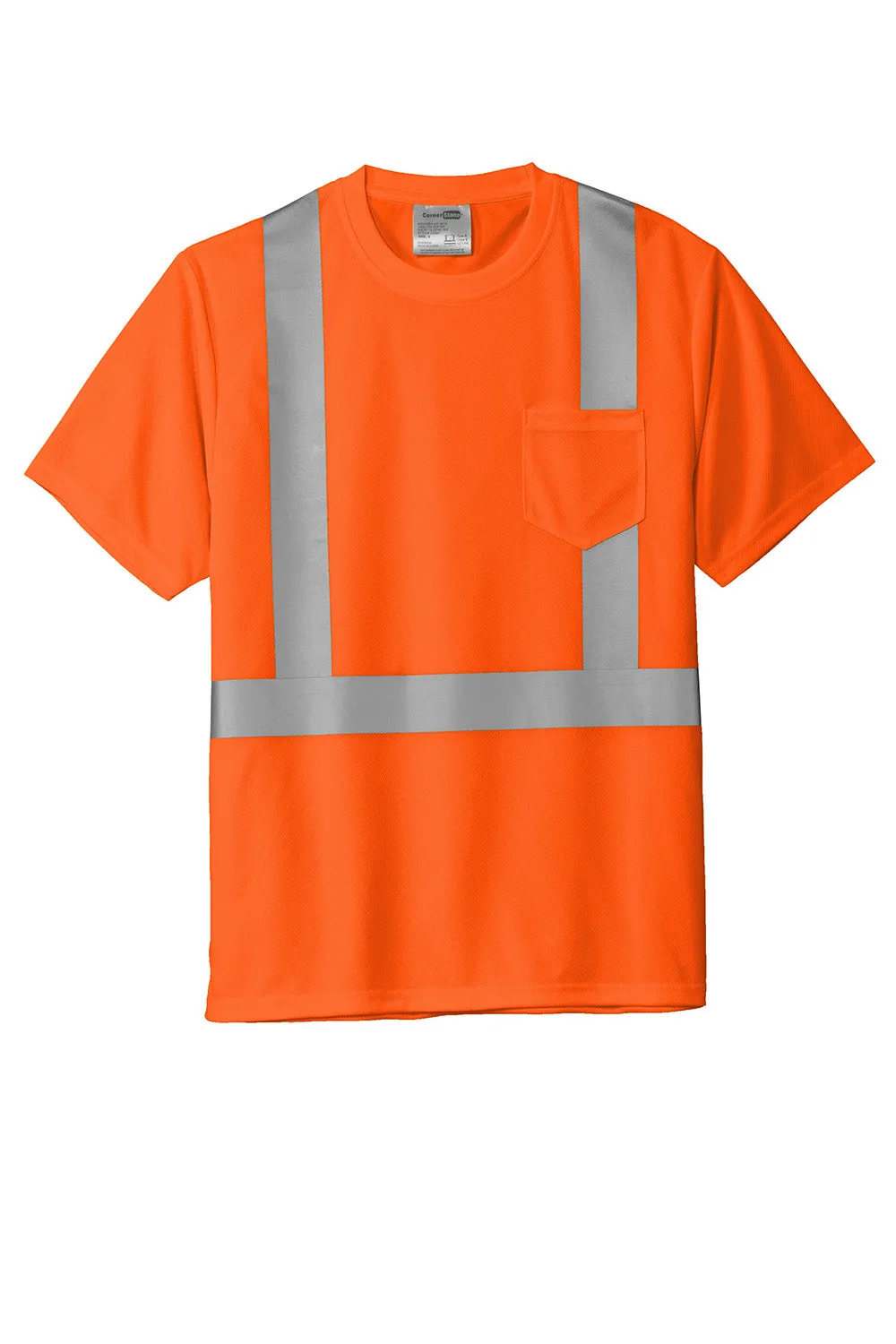 CornerStone Mens ANSI 107 Class 2 Moisture Wicking Short Sleeve Crewneck T-Shirt w/ Pocket - Safety Orange  Cheaper Clothing Cornerstone