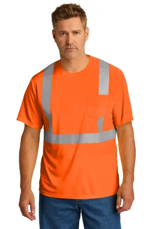 CornerStone Mens ANSI 107 Class 2 Moisture Wicking Short Sleeve Crewneck T-Shirt w/ Pocket - Safety Orange  Cheaper Clothing Cornerstone