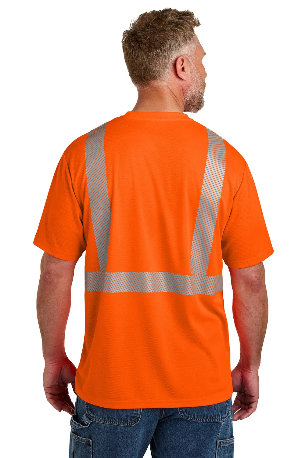 CornerStone Mens ANSI 107 Class 2 Moisture Wicking Short Sleeve Crewneck T-Shirt w/ Pocket - Safety Orange  Cheaper Clothing Cornerstone