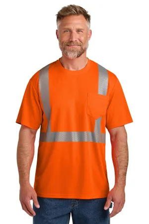 CornerStone Mens ANSI 107 Class 2 Moisture Wicking Short Sleeve Crewneck T-Shirt w/ Pocket - Safety Orange  Cheaper Clothing Cornerstone