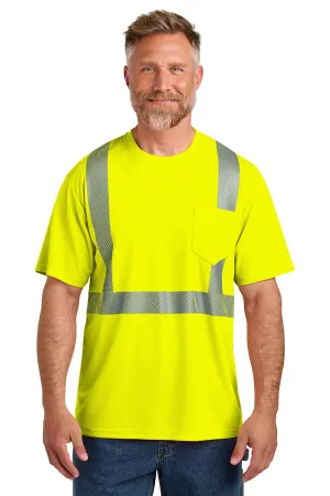 CornerStone Mens ANSI 107 Class 2 Moisture Wicking Short Sleeve Crewneck T-Shirt w/ Pocket - Safety Yellow  Cheaper Clothing Cornerstone