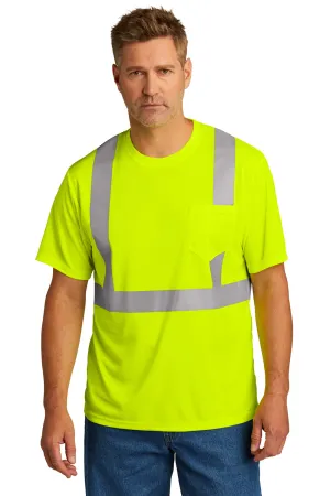 CornerStone Mens ANSI 107 Class 2 Moisture Wicking Short Sleeve Crewneck T-Shirt w/ Pocket - Safety Yellow  Cheaper Clothing Cornerstone