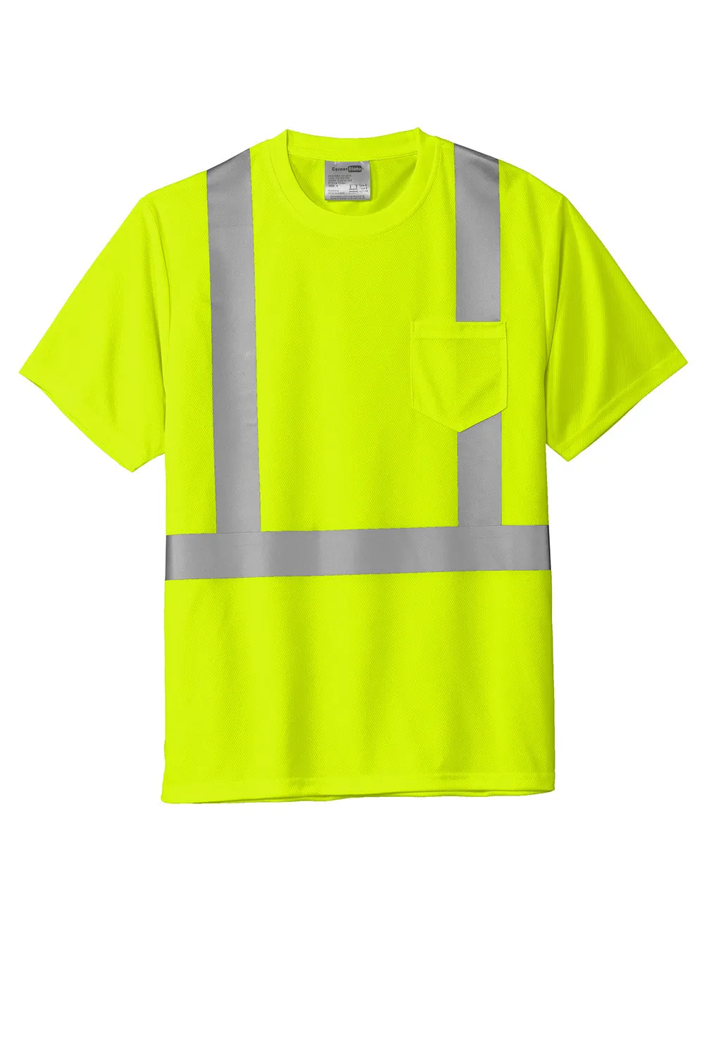 CornerStone Mens ANSI 107 Class 2 Moisture Wicking Short Sleeve Crewneck T-Shirt w/ Pocket - Safety Yellow  Cheaper Clothing Cornerstone