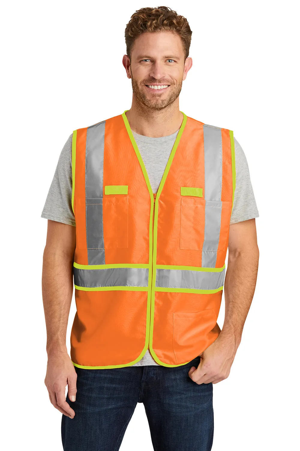 CornerStone Mens ANSI 107 Class 2 Safety Full Zip Vest - Safety Orange  Cheaper Clothing Cornerstone