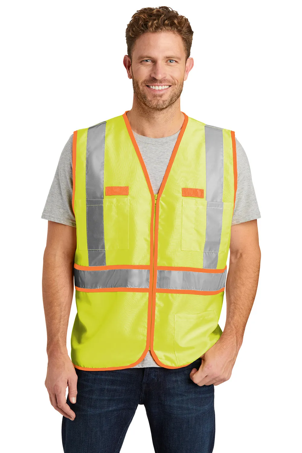 CornerStone Mens ANSI 107 Class 2 Safety Full Zip Vest - Safety Yellow  Cheaper Clothing Cornerstone