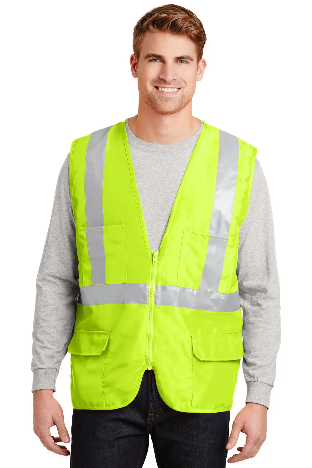 CornerStone Mens ANSI 107 Class 2 Safety Full Zip Vest - Safety Yellow  Cheaper Clothing Cornerstone
