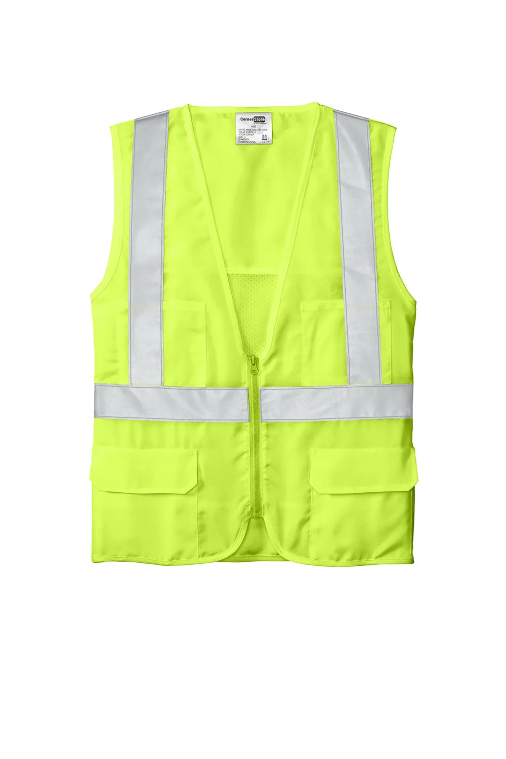 CornerStone Mens ANSI 107 Class 2 Safety Full Zip Vest - Safety Yellow  Cheaper Clothing Cornerstone