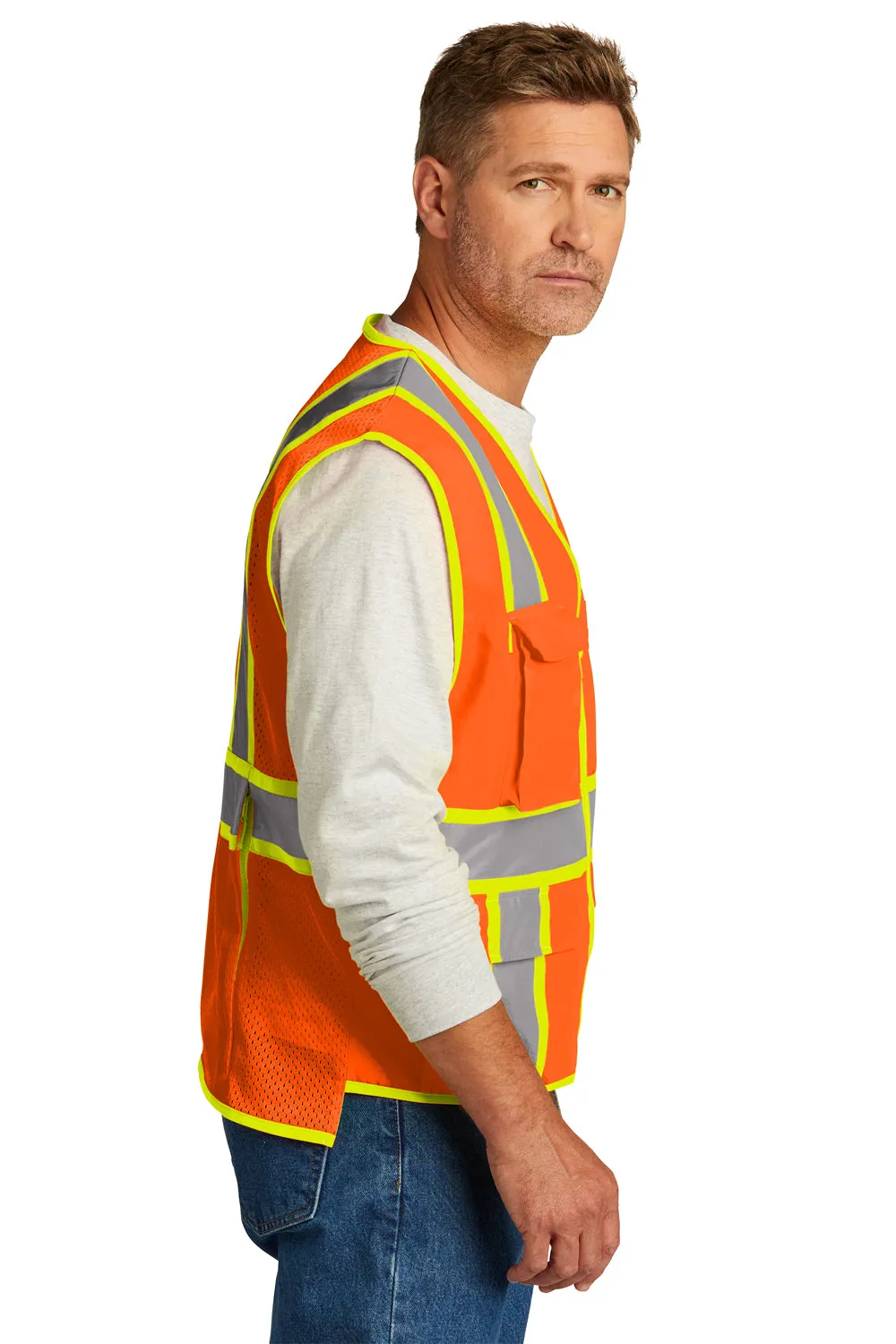 CornerStone Mens ANSI 107 Class 2 Surveyor Zipper Vest w/ Pocket - Safety Orange  Cheaper Clothing Cornerstone