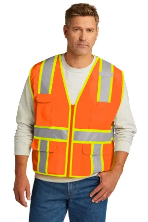 CornerStone Mens ANSI 107 Class 2 Surveyor Zipper Vest w/ Pocket - Safety Orange  Cheaper Clothing Cornerstone
