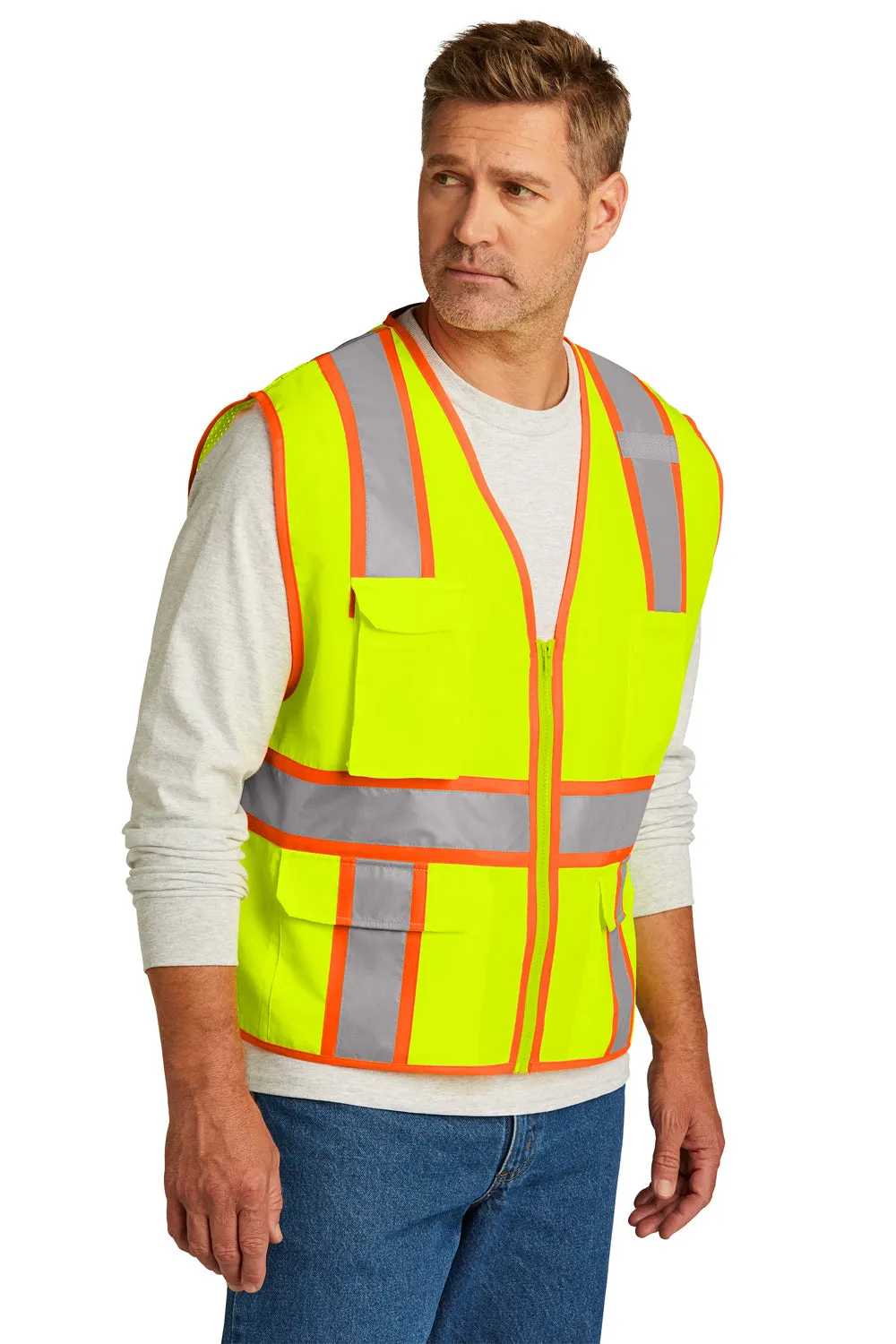 CornerStone Mens ANSI 107 Class 2 Surveyor Zipper Vest w/ Pocket - Safety Yellow  Cheaper Clothing Cornerstone