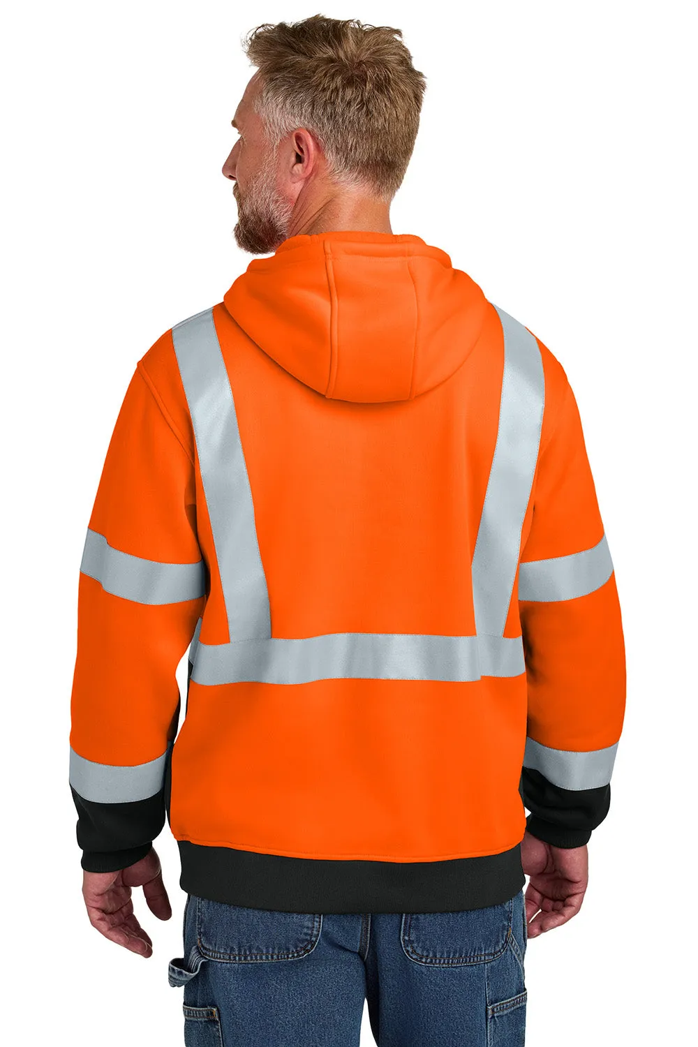 CornerStone Mens ANSI 107 Class 3 Heavy Duty Fleece Hooded Sweatshirt Hoodie w/ Pouch Pocket - Safety Orange  Cheaper Clothing Cornerstone