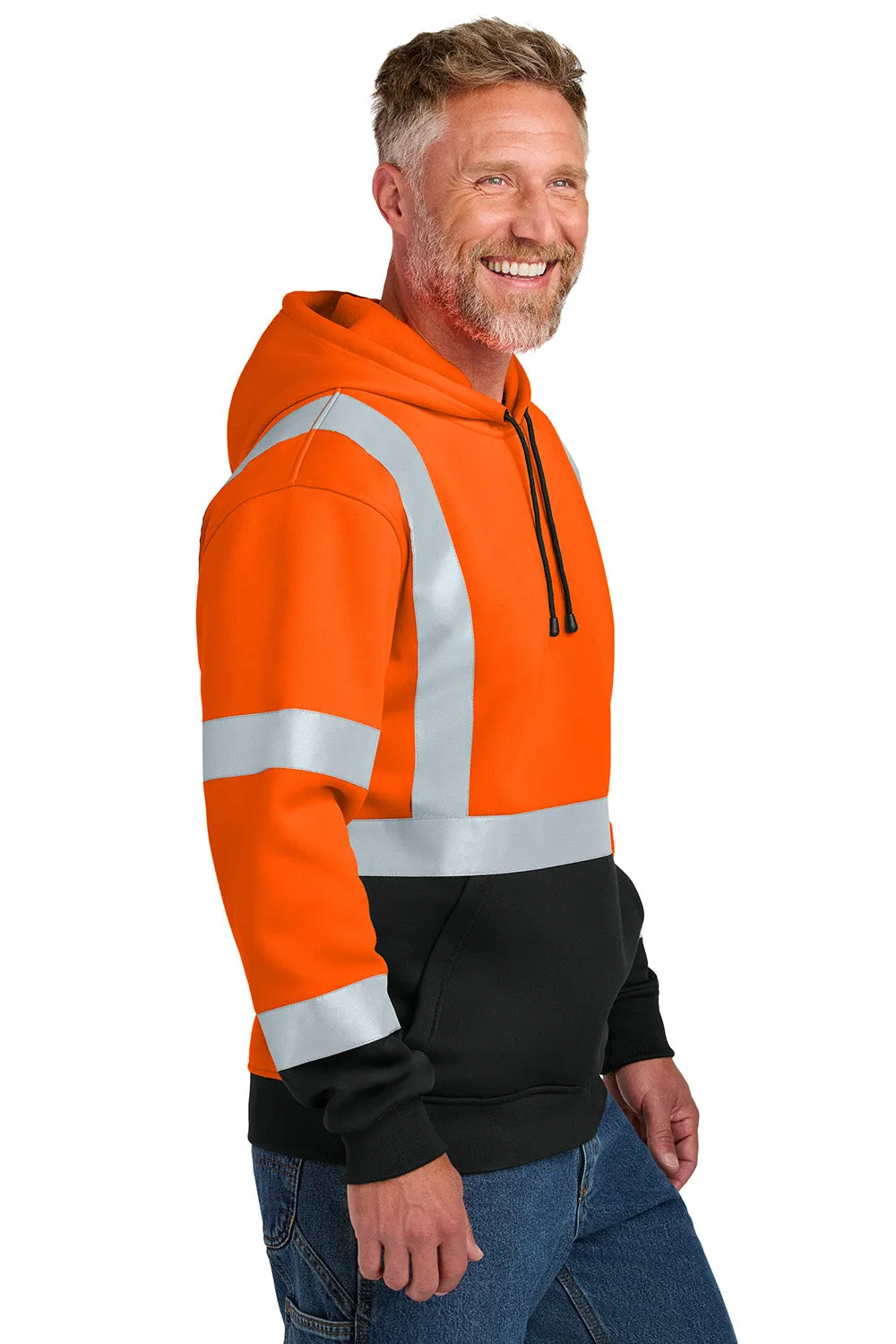 CornerStone Mens ANSI 107 Class 3 Heavy Duty Fleece Hooded Sweatshirt Hoodie w/ Pouch Pocket - Safety Orange  Cheaper Clothing Cornerstone