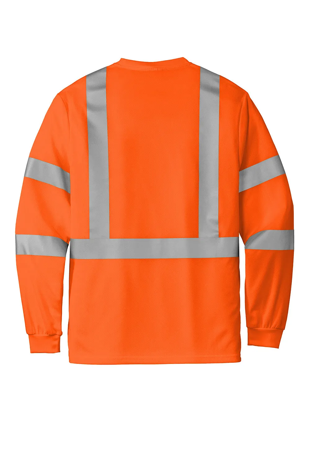 CornerStone Mens ANSI 107 Class 3 Moisture Wicking Long Sleeve Crewneck T-Shirt w/ Pocket - Safety Orange  Cheaper Clothing Cornerstone