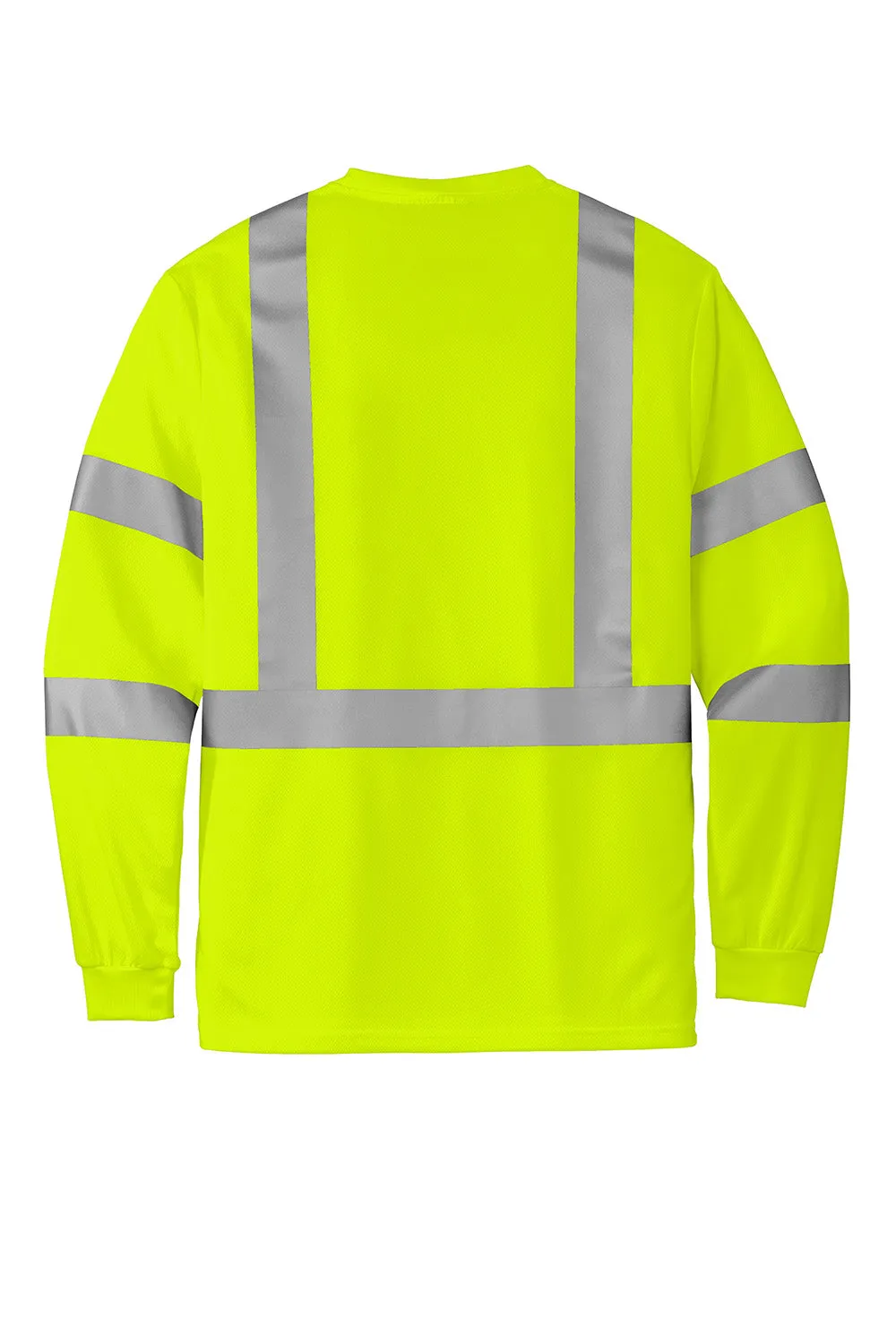 CornerStone Mens ANSI 107 Class 3 Moisture Wicking Long Sleeve Crewneck T-Shirt w/ Pocket - Safety Yellow  Cheaper Clothing Cornerstone