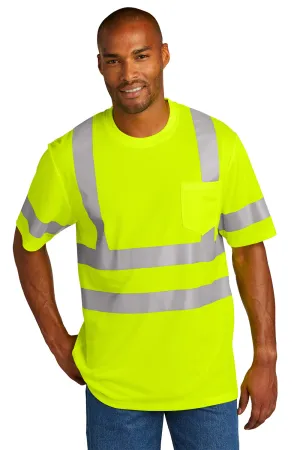 CornerStone Mens ANSI 107 Class 3 Moisture Wicking Short Sleeve Crewneck T-Shirt w/ Pocket - Safety Yellow  Cheaper Clothing Cornerstone