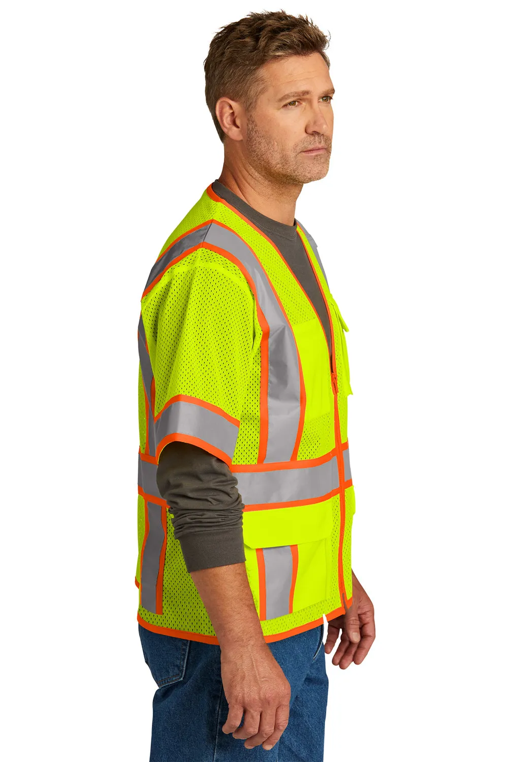 CornerStone Mens ANSI 107 Class 3 Surveyor Mesh Zipper Vest w/ Pocket - Safety Yellow  Cheaper Clothing Cornerstone