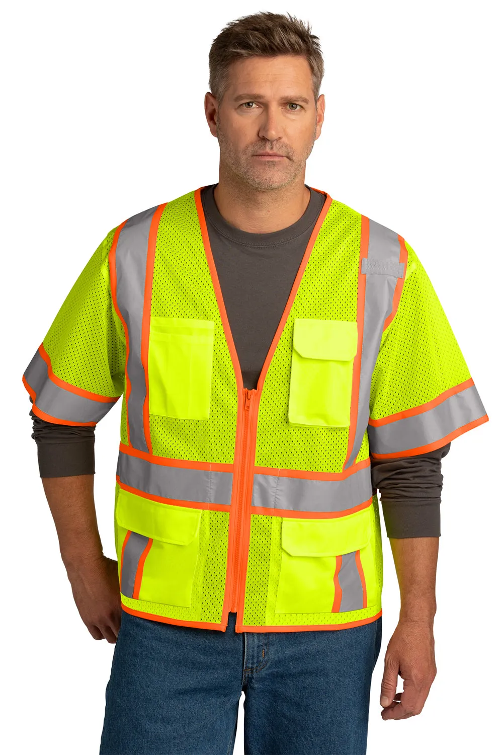 CornerStone Mens ANSI 107 Class 3 Surveyor Mesh Zipper Vest w/ Pocket - Safety Yellow  Cheaper Clothing Cornerstone