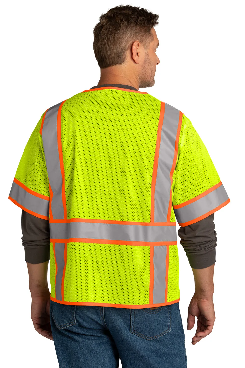 CornerStone Mens ANSI 107 Class 3 Surveyor Mesh Zipper Vest w/ Pocket - Safety Yellow  Cheaper Clothing Cornerstone