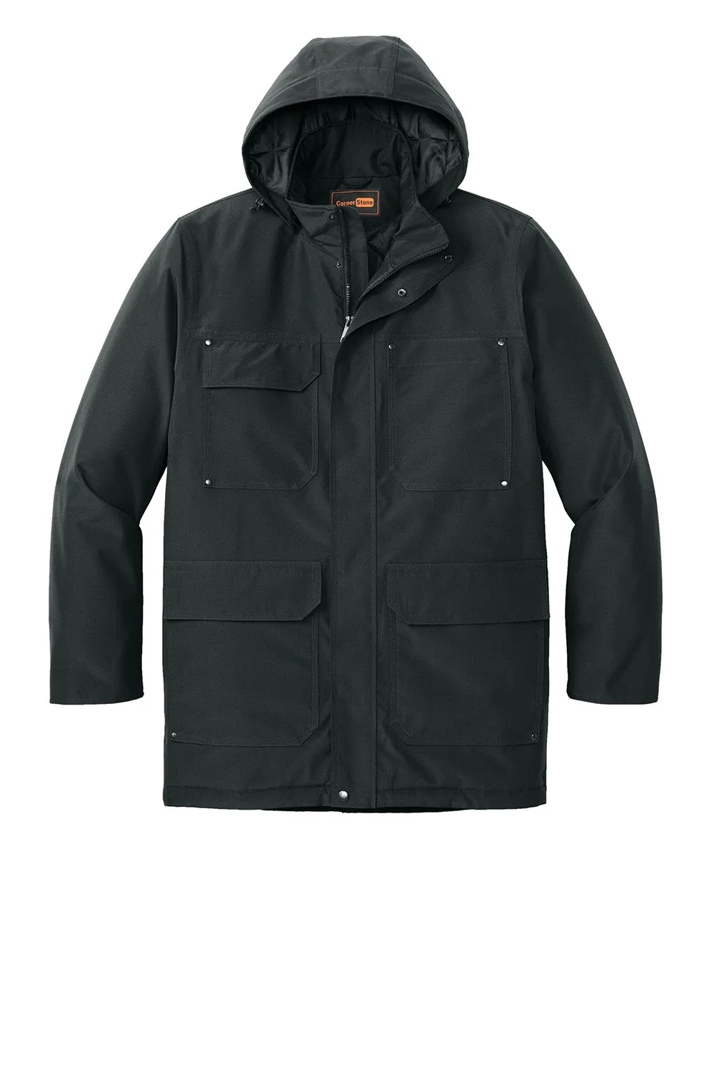 CornerStone Mens Elements Wind & Water Resistant Insulated Full Zip Hooded Parka - Black  Cheaper Clothing Cornerstone