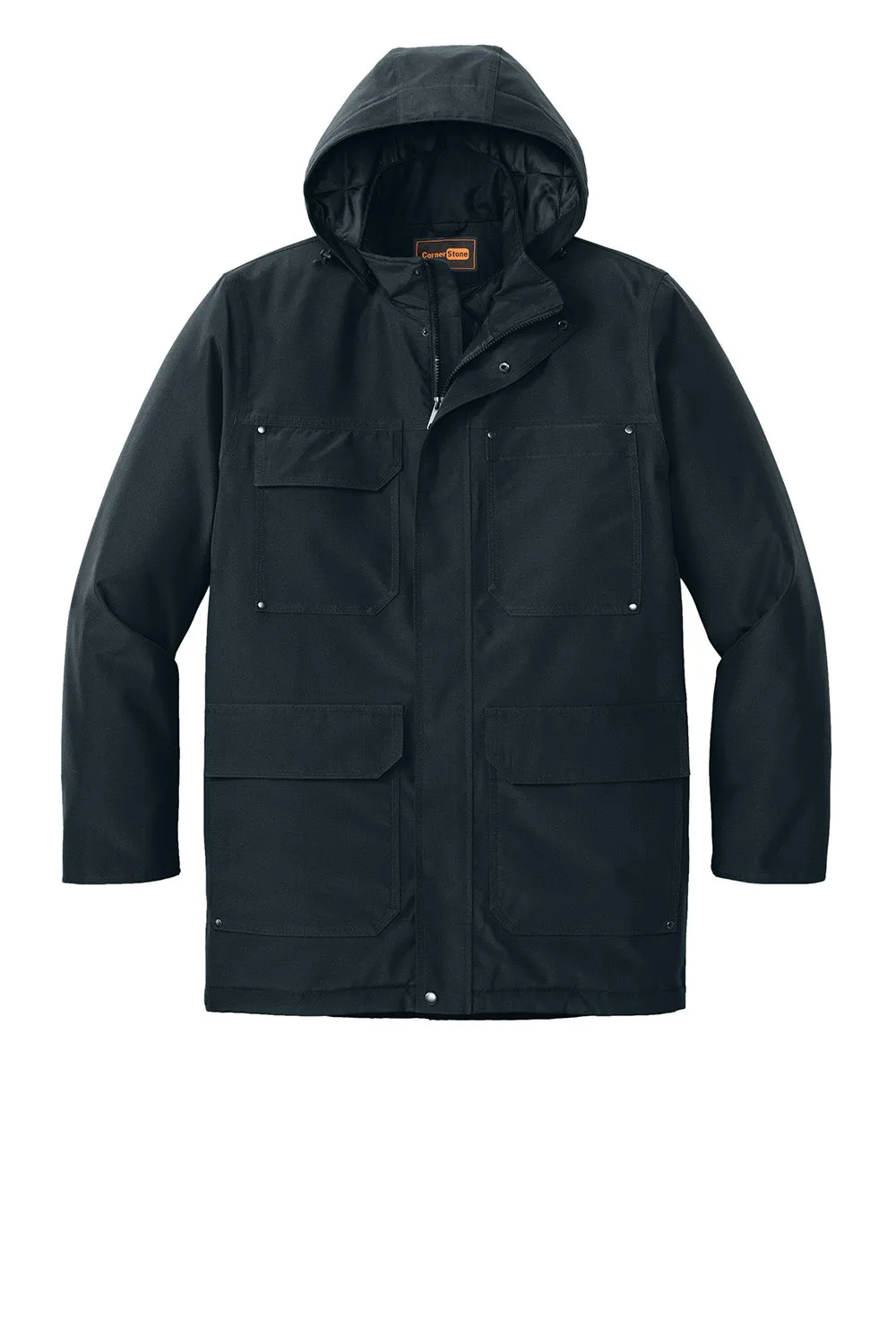 CornerStone Mens Elements Wind & Water Resistant Insulated Full Zip Hooded Parka - Navy Blue  Cheaper Clothing Cornerstone