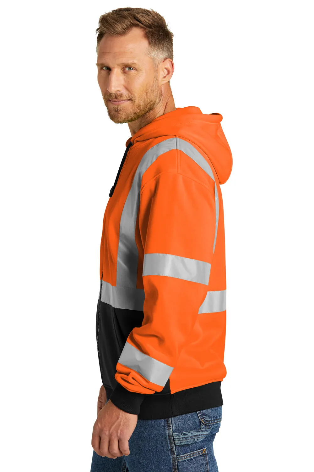 CornerStone Mens Enhanced Visibility Fleece Full Zip Hooded Sweatshirt Hoodie w/ Pockets - Safety Orange  Cheaper Clothing Cornerstone