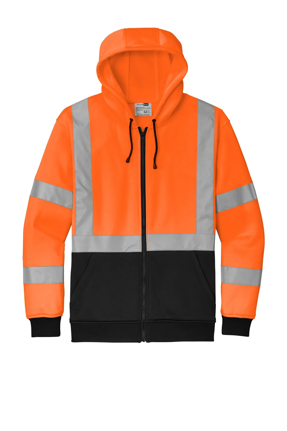 CornerStone Mens Enhanced Visibility Fleece Full Zip Hooded Sweatshirt Hoodie w/ Pockets - Safety Orange  Cheaper Clothing Cornerstone