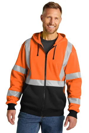 CornerStone Mens Enhanced Visibility Fleece Full Zip Hooded Sweatshirt Hoodie w/ Pockets - Safety Orange  Cheaper Clothing Cornerstone