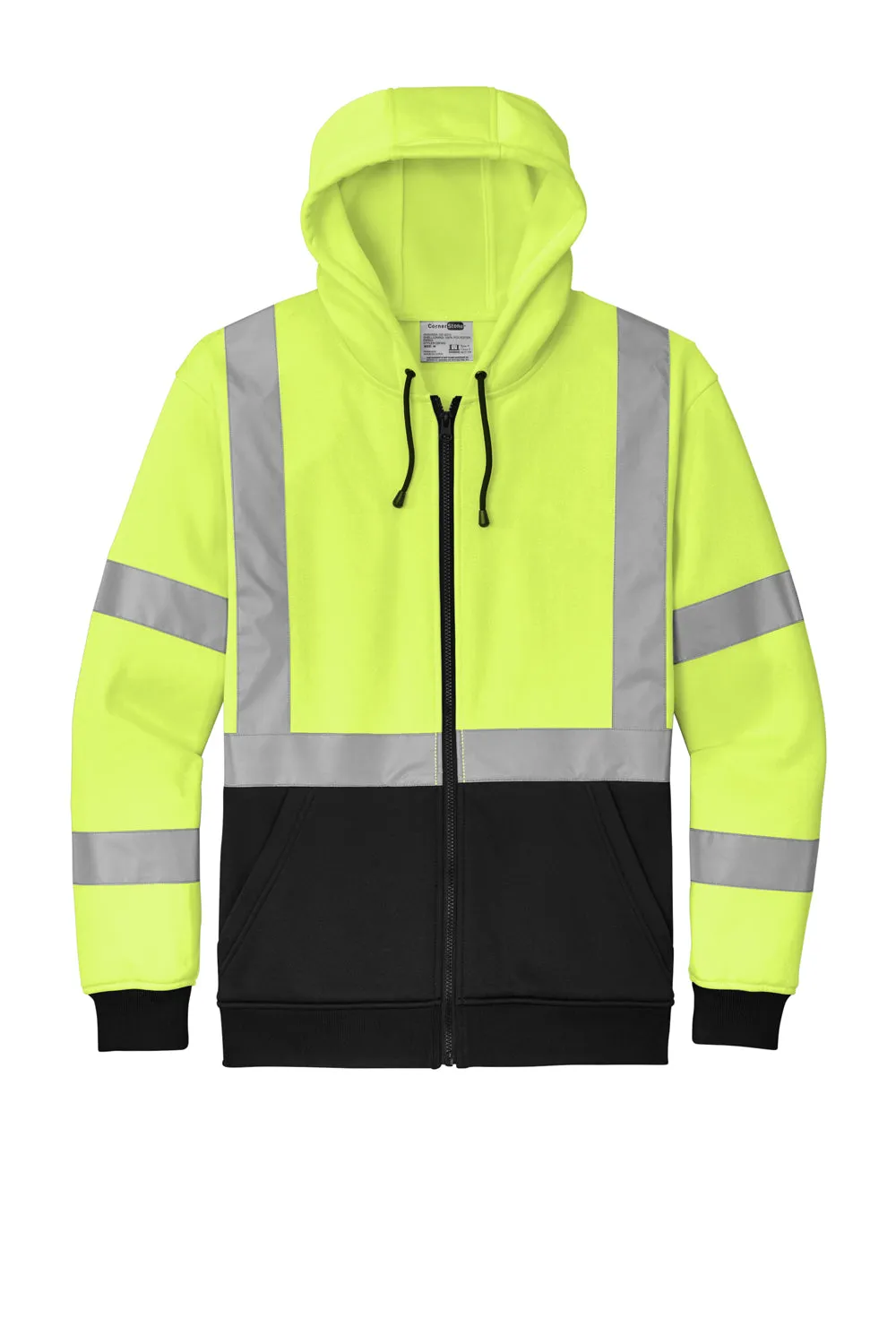 CornerStone Mens Enhanced Visibility Fleece Full Zip Hooded Sweatshirt Hoodie w/ Pockets - Safety Yellow  Cheaper Clothing Cornerstone